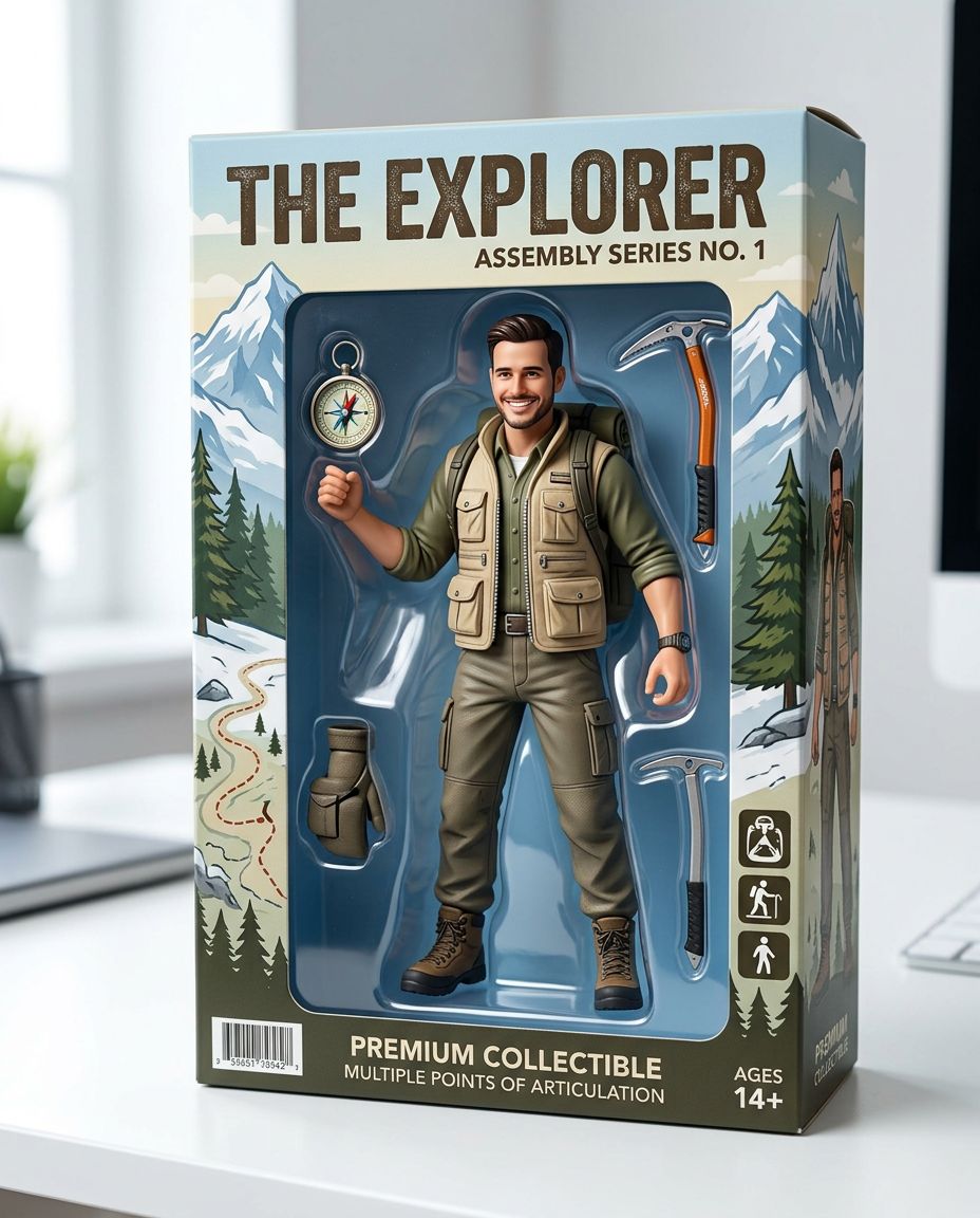 A boxed collectible figure generated from a real photo